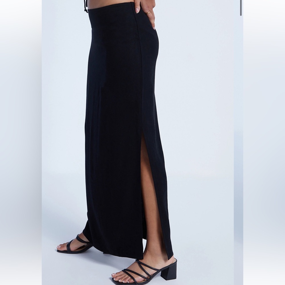 Kendall + Kylie Linen Slit Midi Skirt